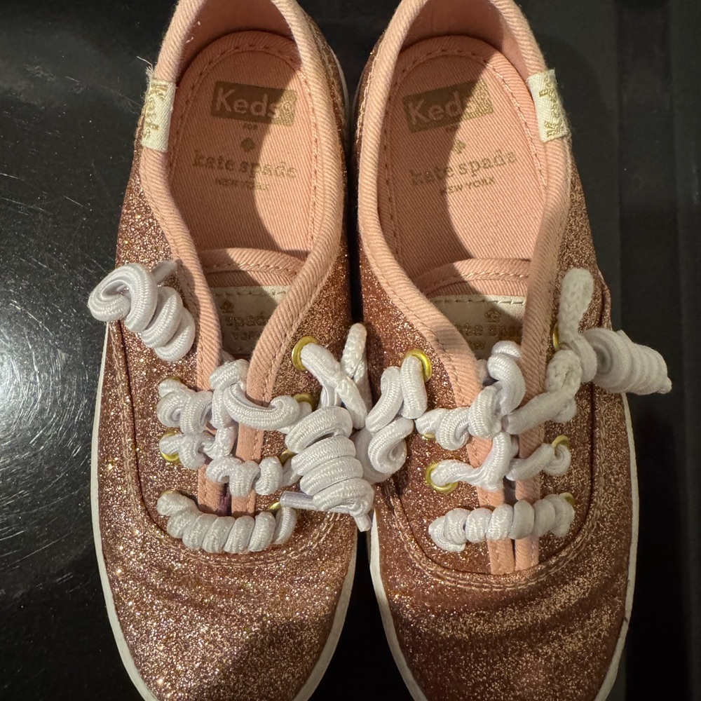kate spade Glitter Lace-Up Kids Sneaker in Rose Gold